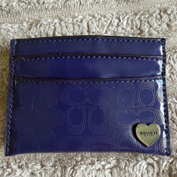 Coach Accessories - Coach Purple Patent Leather Signature Monogram Card Case Heart Logo Wallet